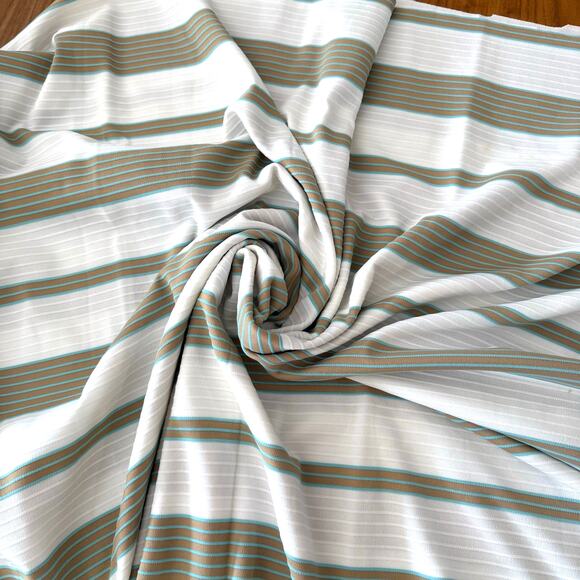 Vintage Stripe Fabric Poly Stretch Aqua Tan White 84 x 64 2 yards - Picture 2 of 9